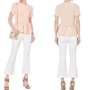Jonathan Simkhai Slashed Cutout Knit Blush Pink Peplum Bell Sleeve Top NWT S